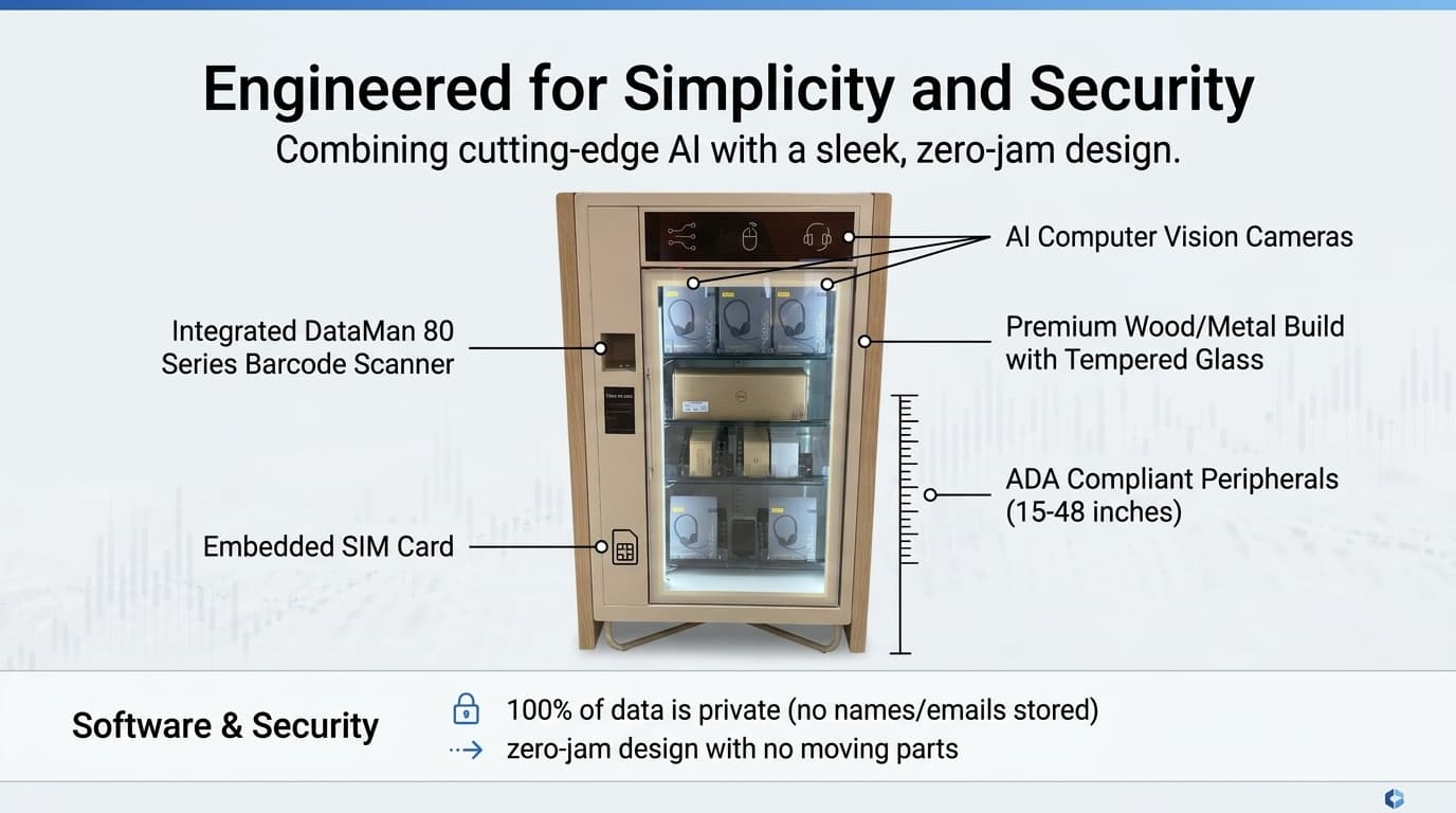 Custom office supplies AI cabinet with glass door and enterprise self-service workflow