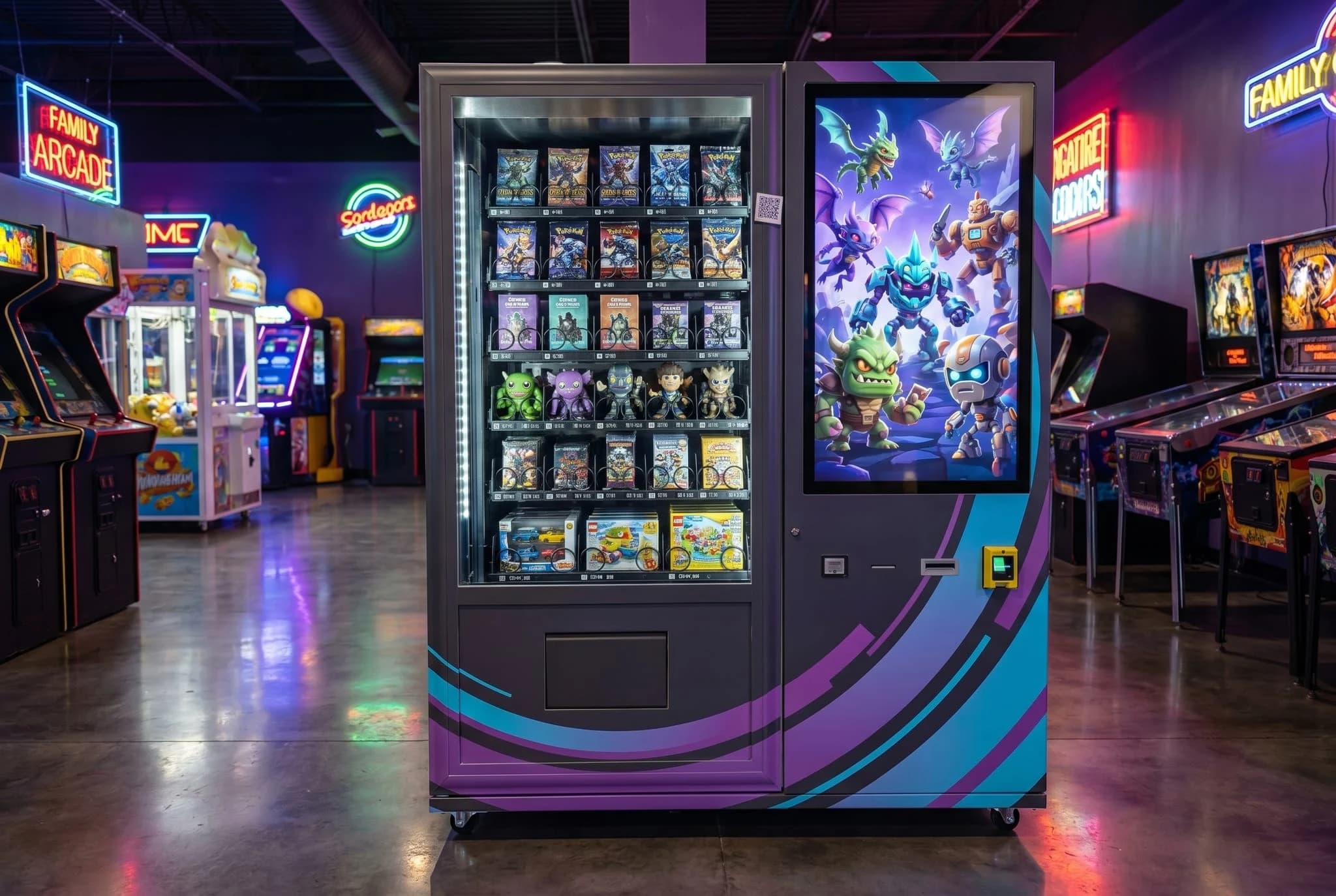 Toy and collectible vending machine hero image in a bowling center arcade zone