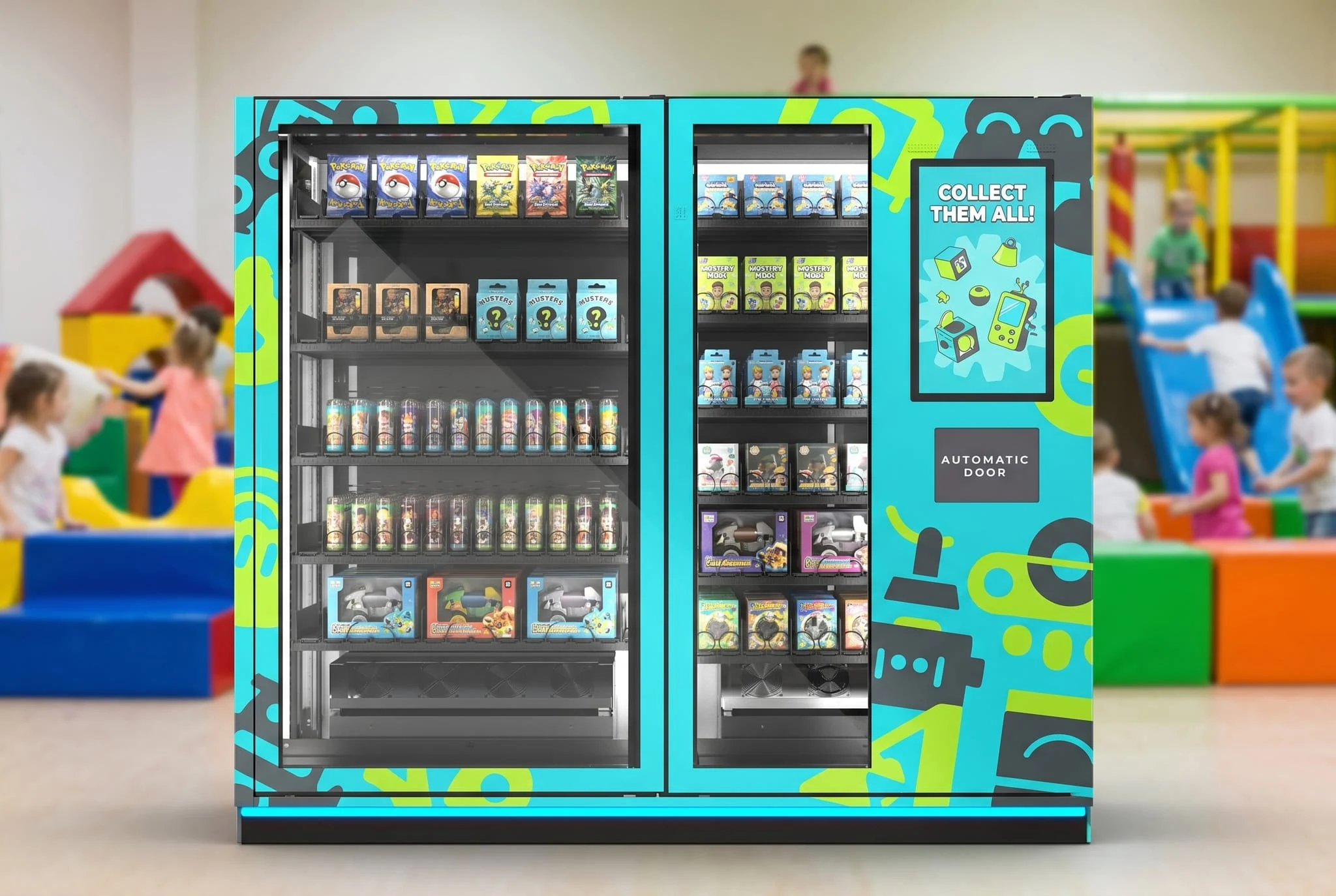 Toy and collectible vending machine hero image in a science museum kids area