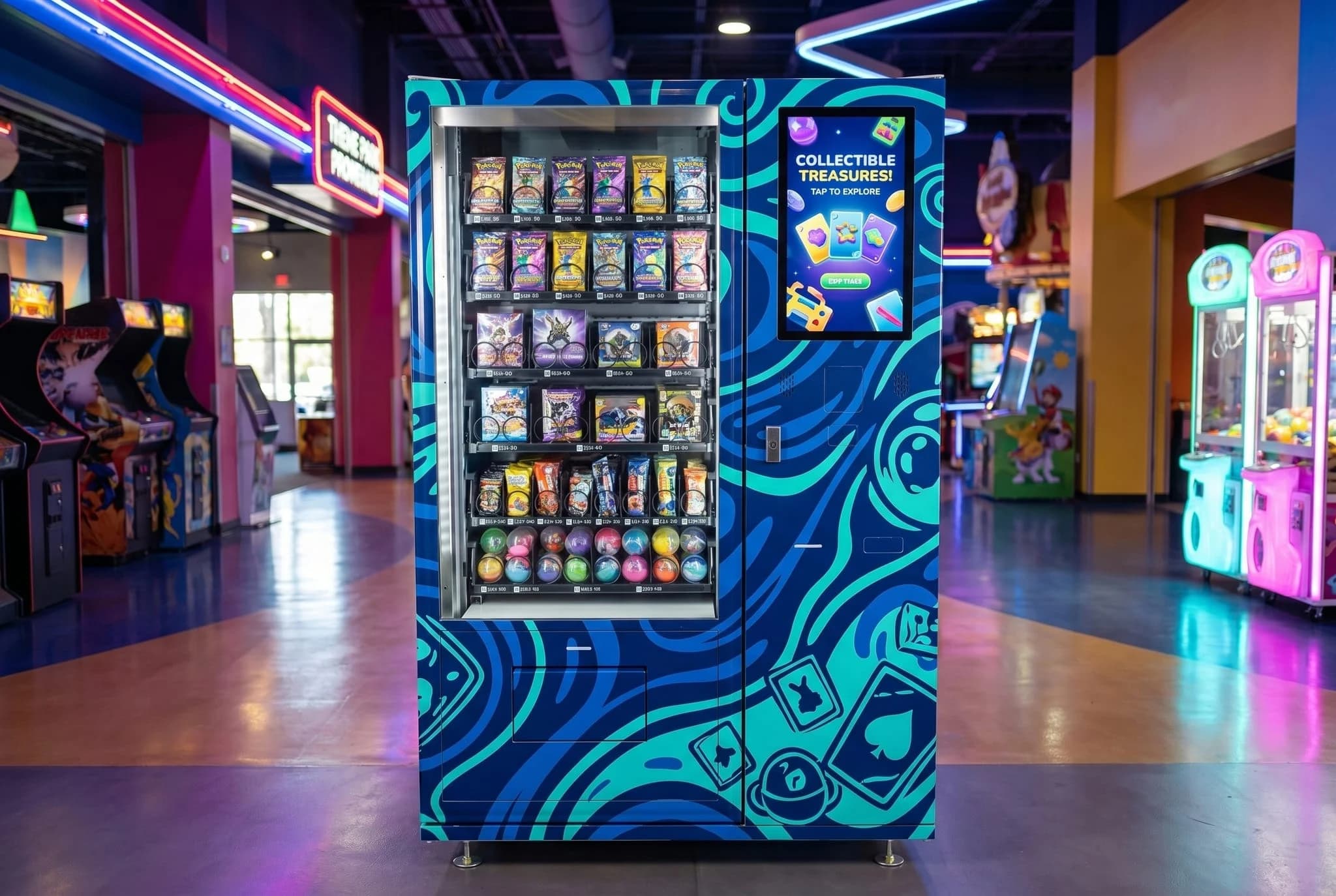 Toy and collectible vending machine hero image in a shopping mall concourse