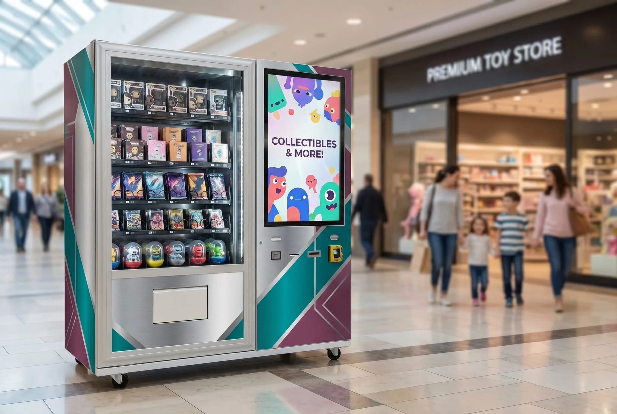 Toy and collectible vending machine hero image in a water park resort lobby