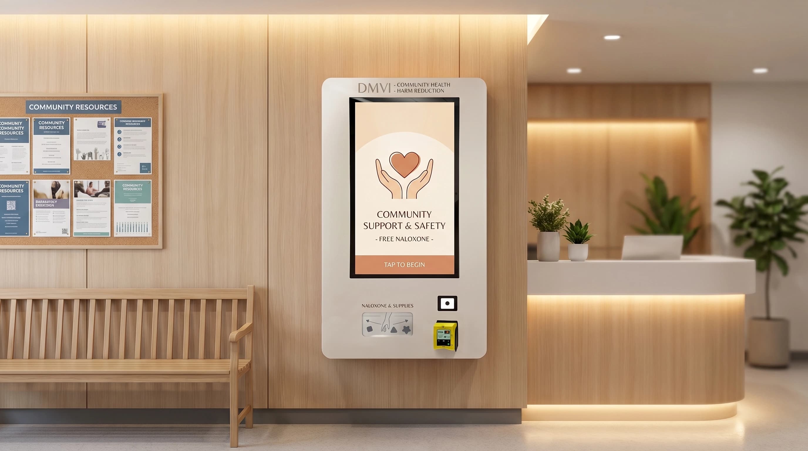 Narcan vending machine in a homeless shelter