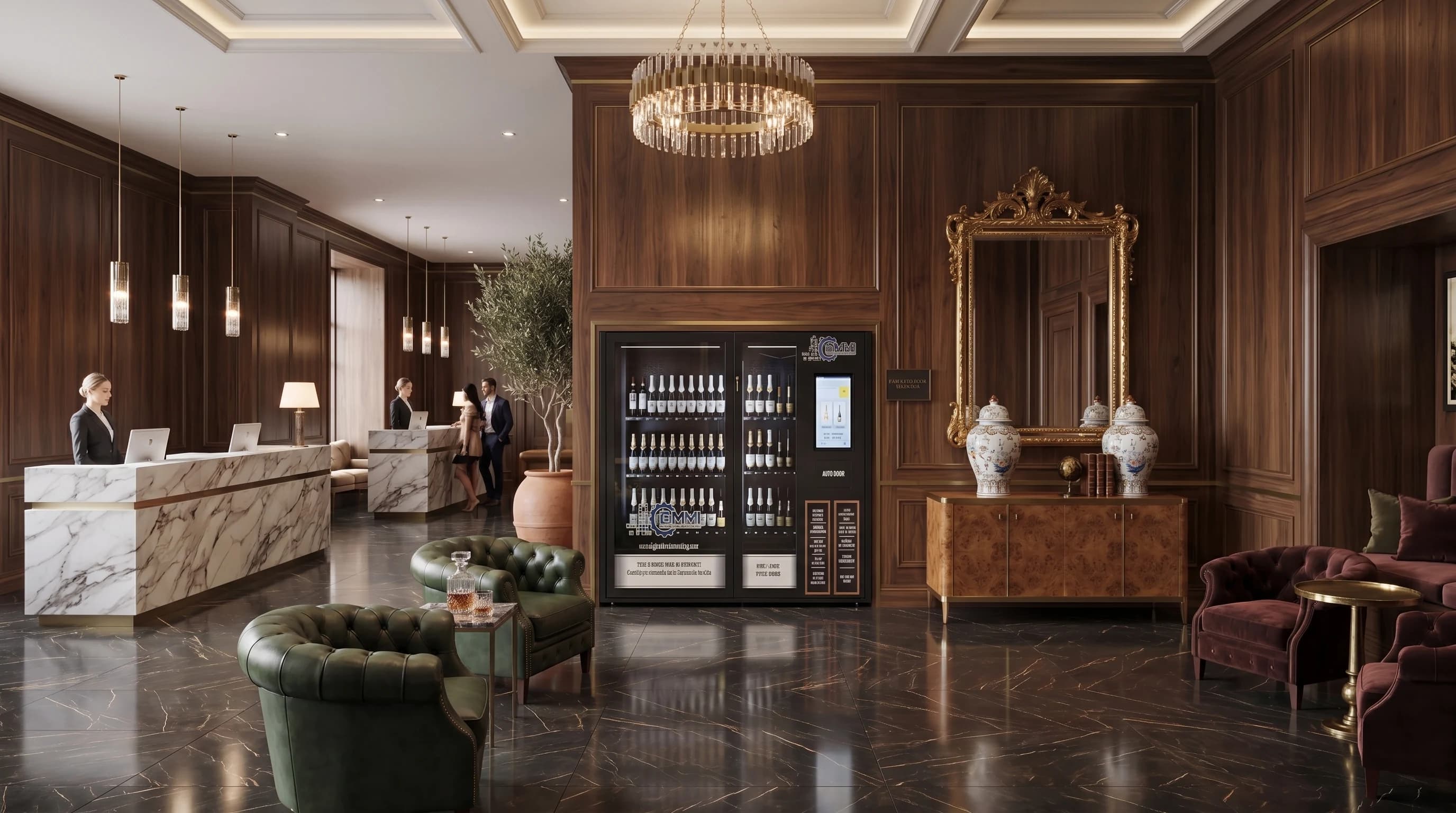 Wine vending machine in a hotel retail environment