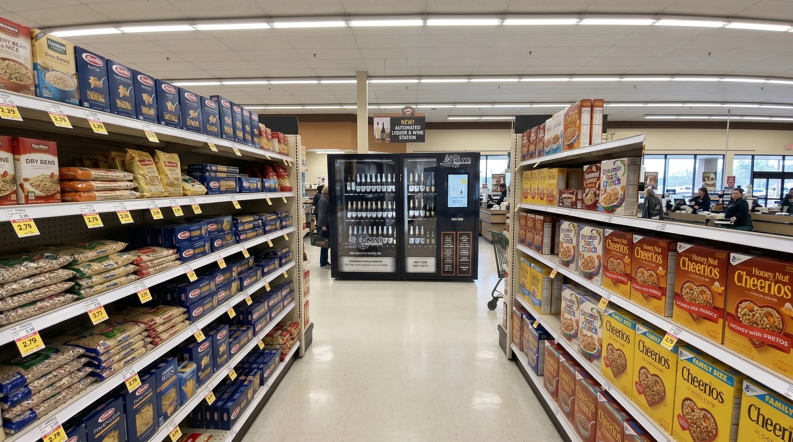 Wine vending machine in a supermarket retail setting