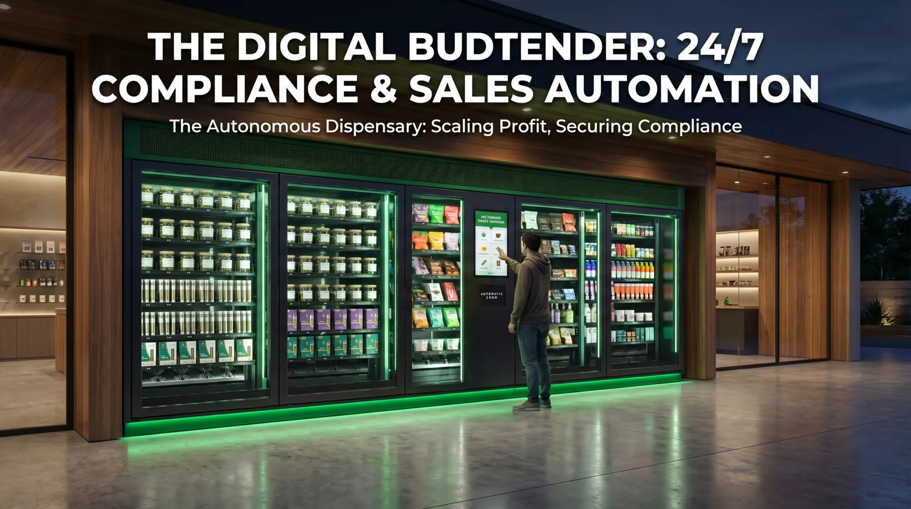Cannabis vending machine hero concept with touchscreen interface