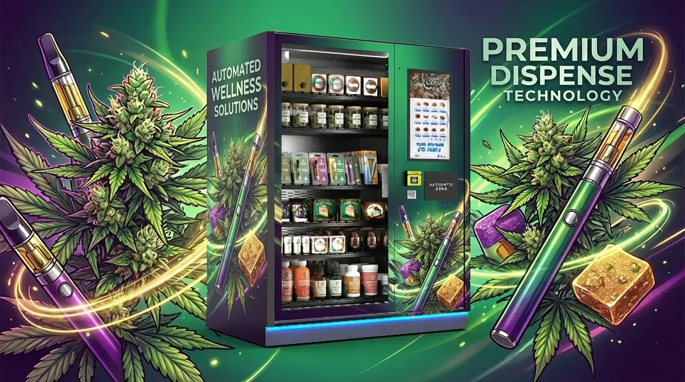Cannabis vending machine landscape concept with product display