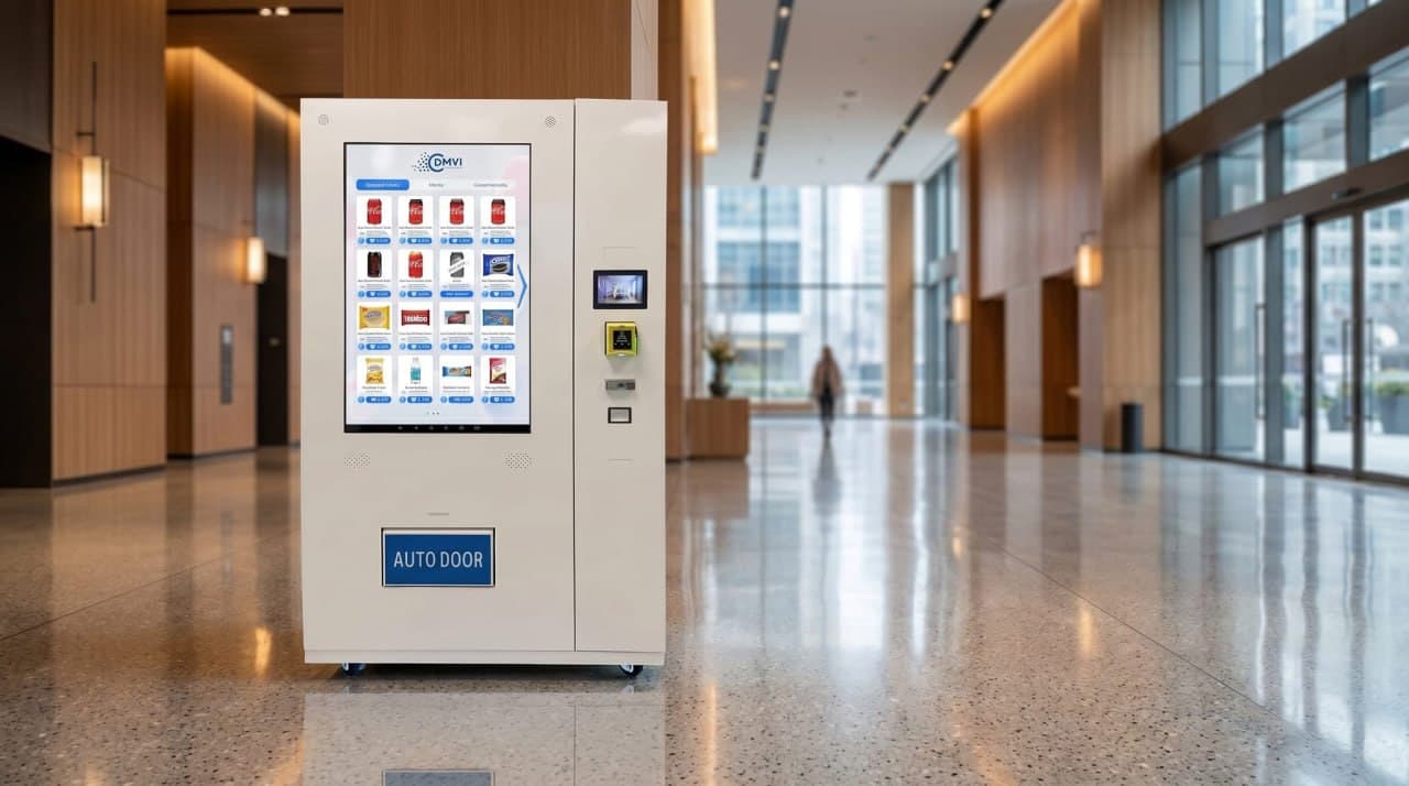 DMVI digital vending machine in a premium lobby setting