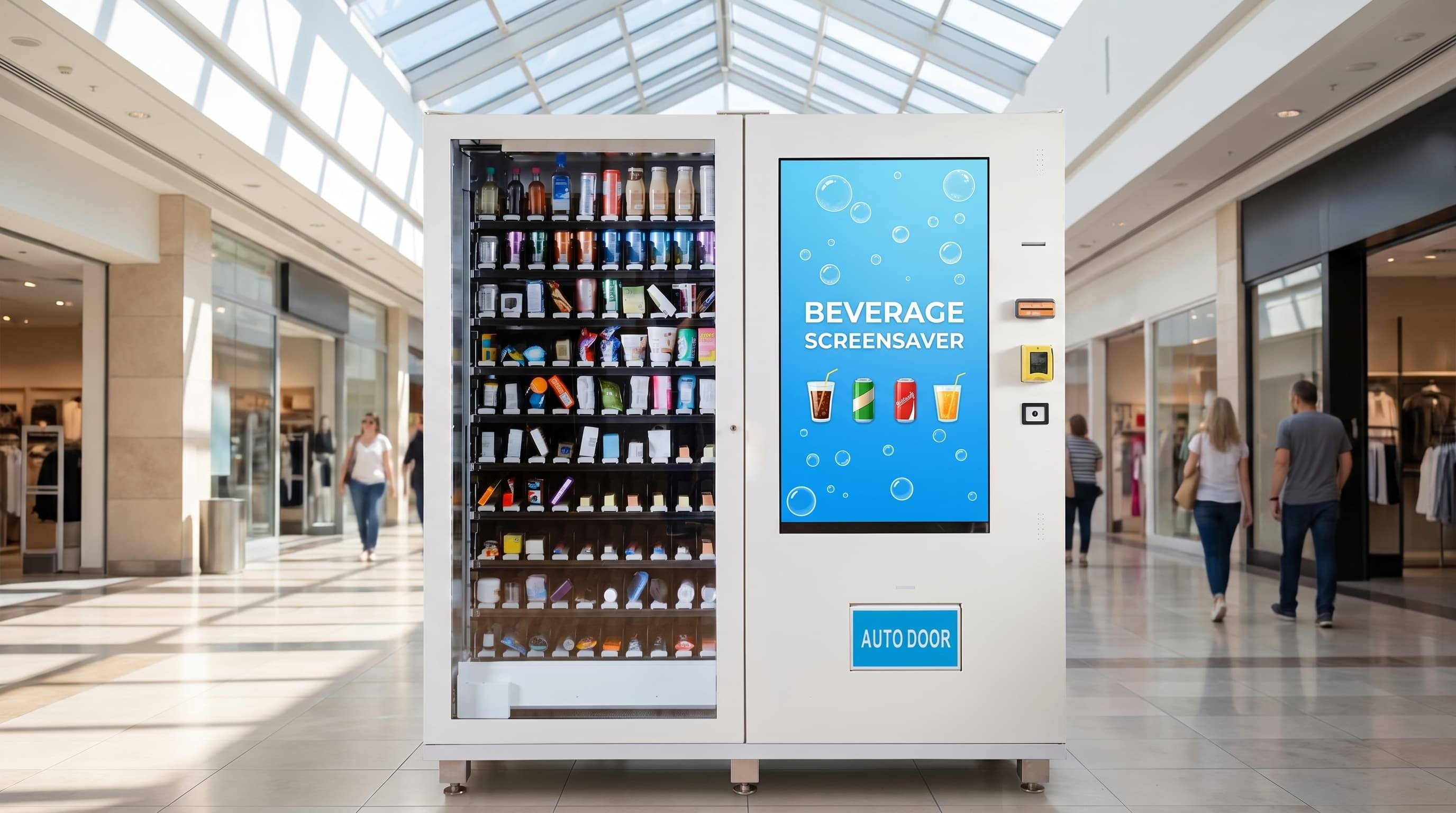 DMVI Option 16 drink vending machine in a mall concourse render variation 1