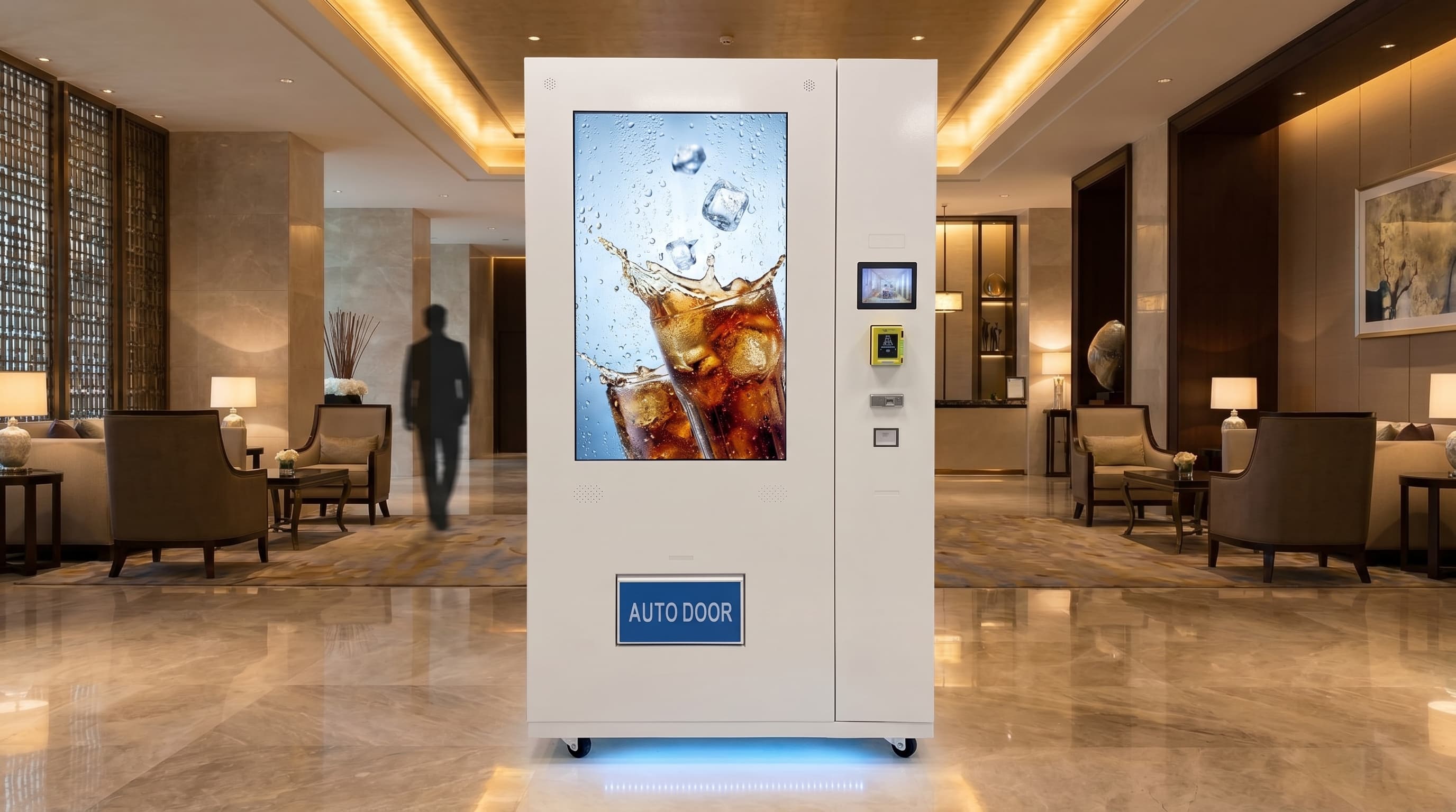 DMVI Option 4 drink vending machine in a hotel lobby render variation 1