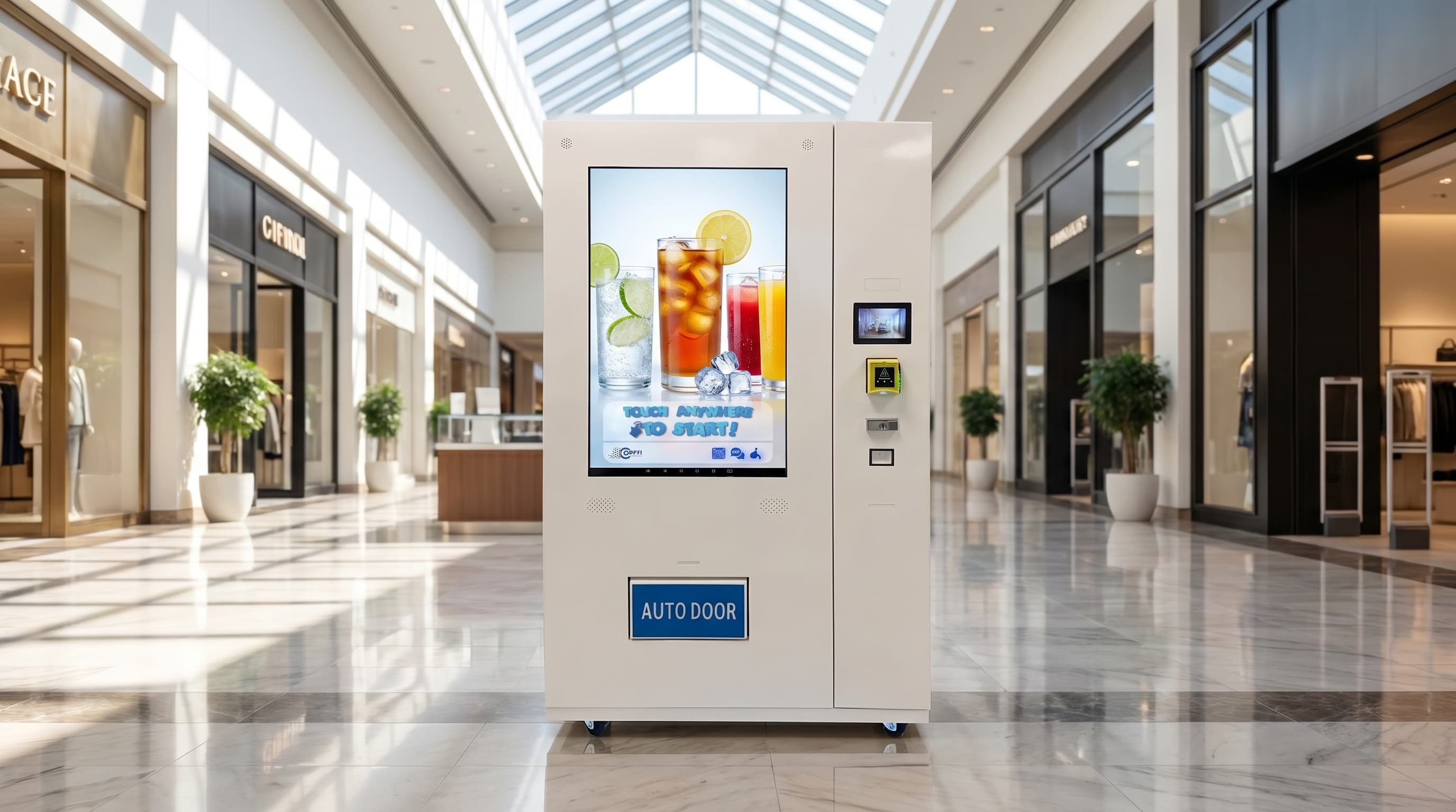 DMVI Option 4 drink vending machine in a mall concourse render variation 1