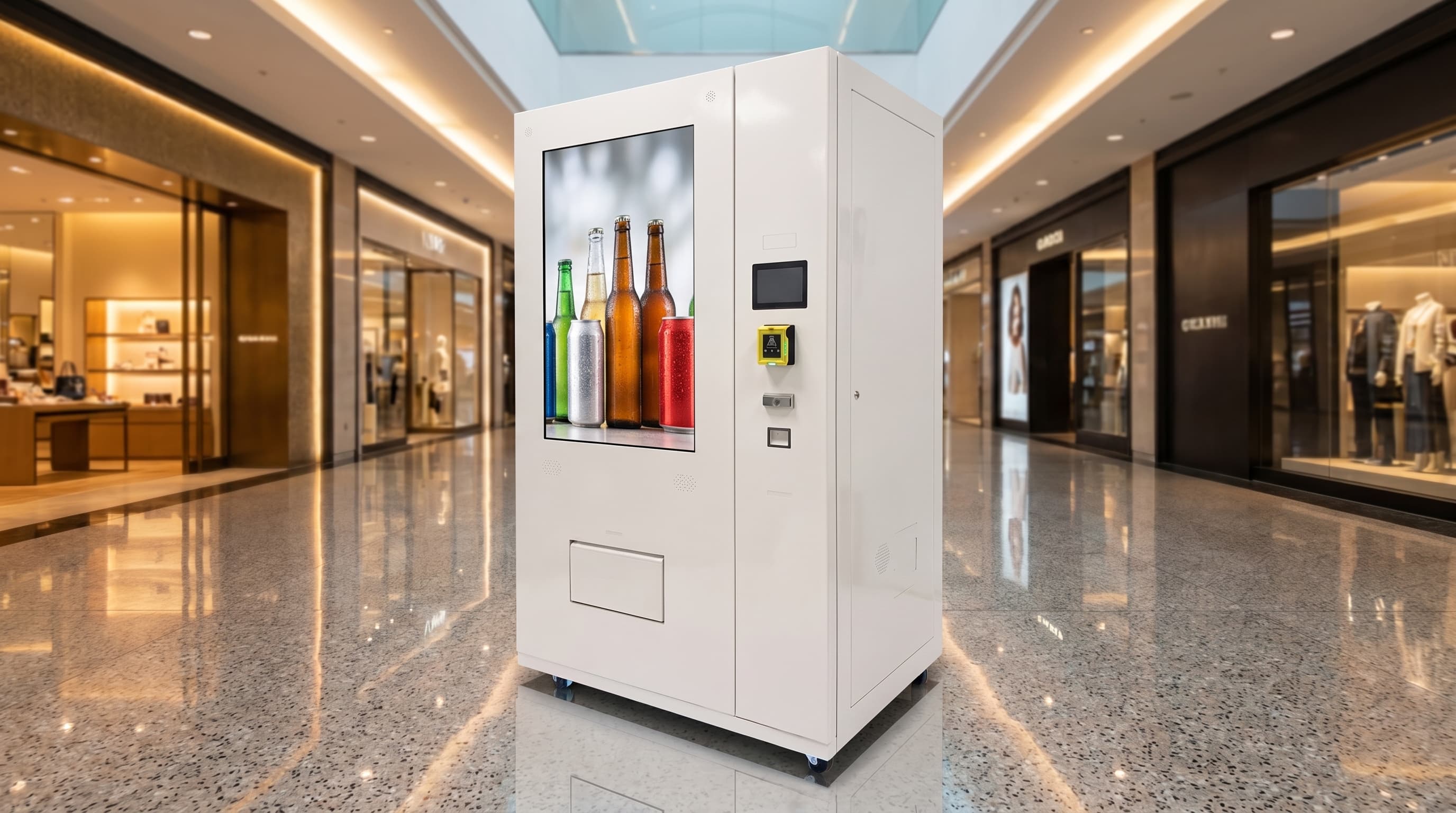 DMVI Option 4 drink vending machine in a mall concourse render variation 2
