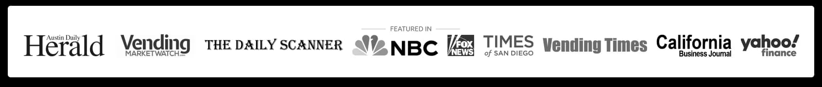 DMVI has been featured in the Austin Daily Herald, Vending Marketwatch, The Daily Scanner, NBC News, Fox News, Times of San Diego, Vending Times, California Business Journal, Yahoo Finance