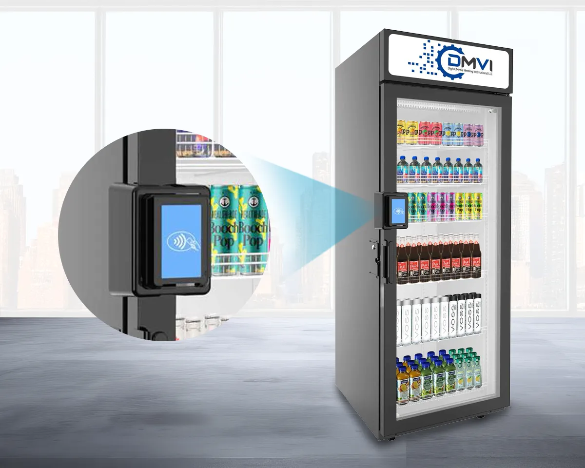 DMVI Self Checkout Fridge with terminal close-up