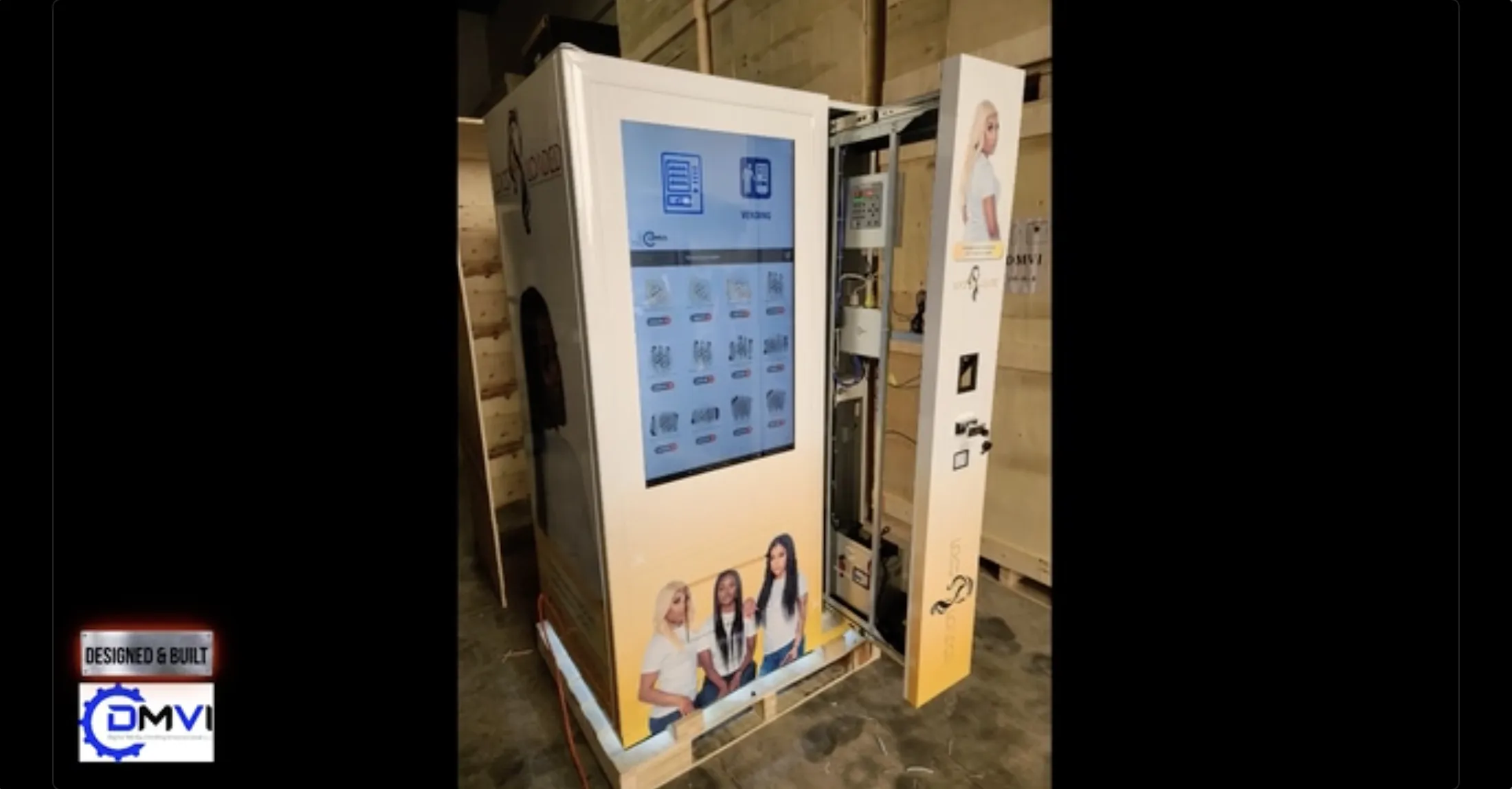 Hair vending machine with premium touchscreen retail presentation