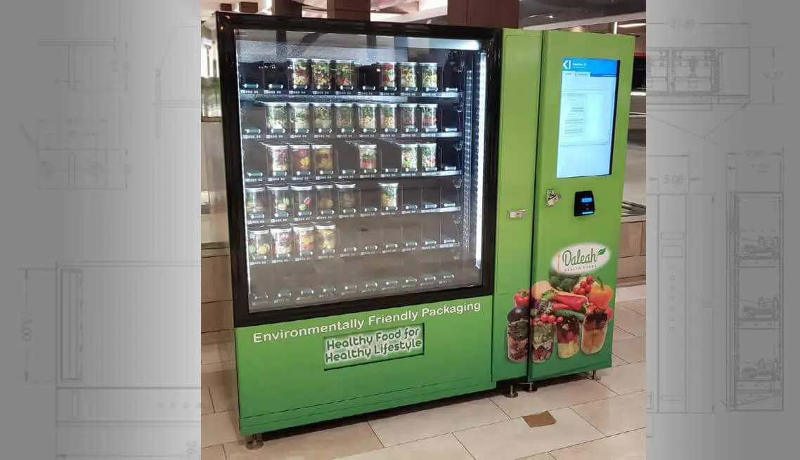 Refrigerated salad vending machine for workplace fresh-food programs