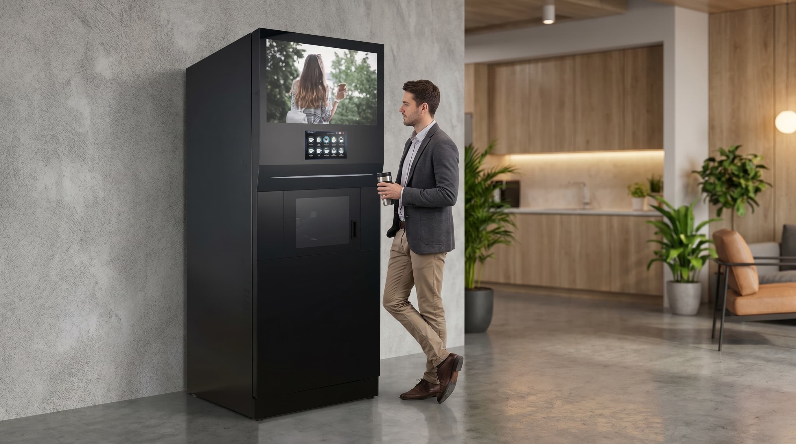 DMVI coffee and beverage vending machine in a modern office or hospitality setting