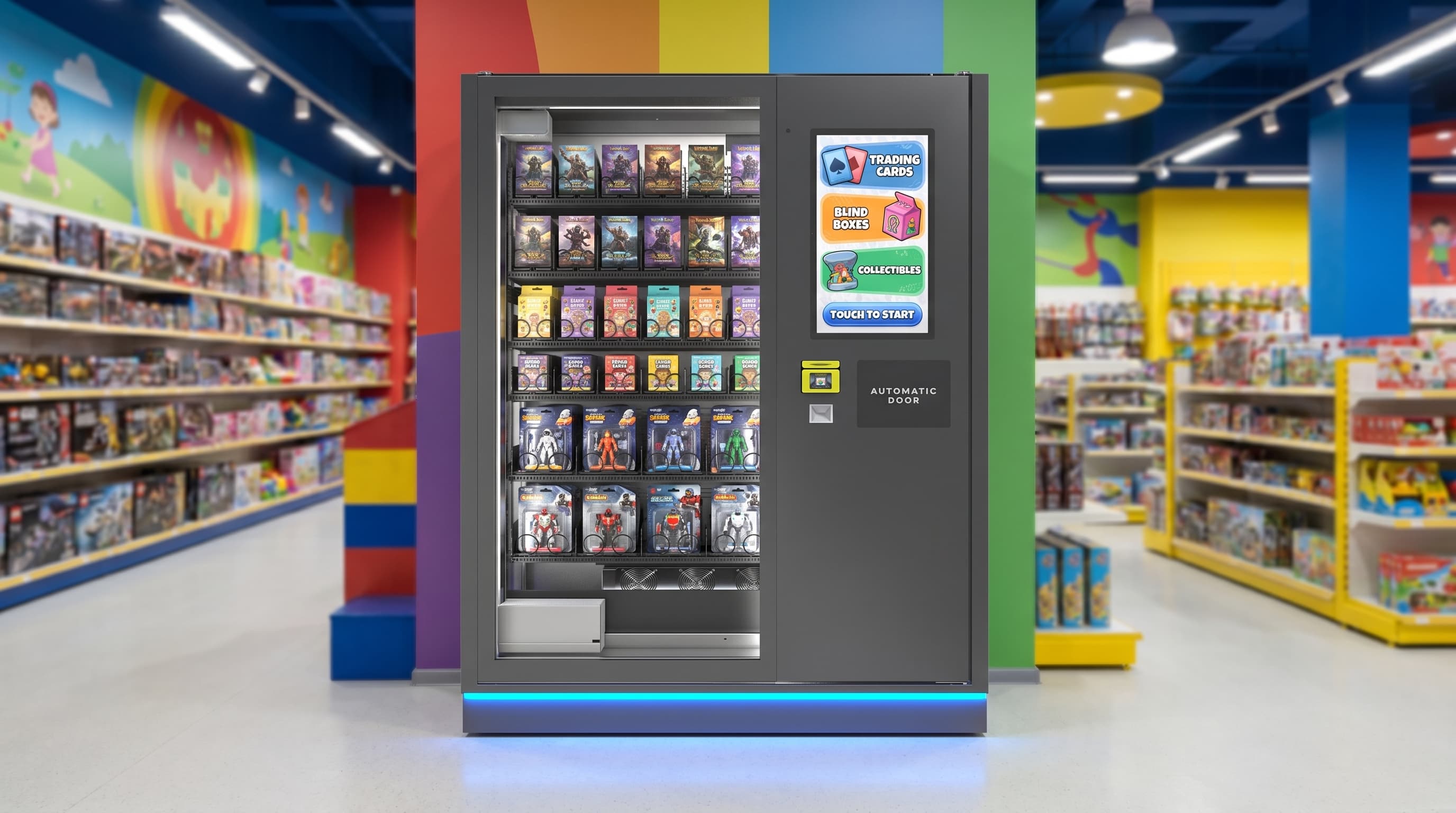 Modern toy and collectibles vending machine in a high-traffic family entertainment venue