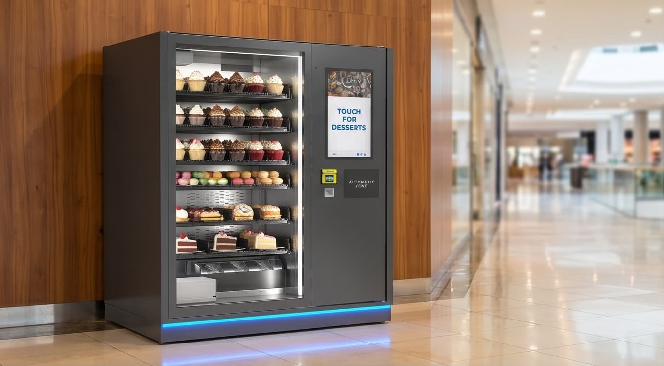 Cupcake vending machine in a mall dessert corridor