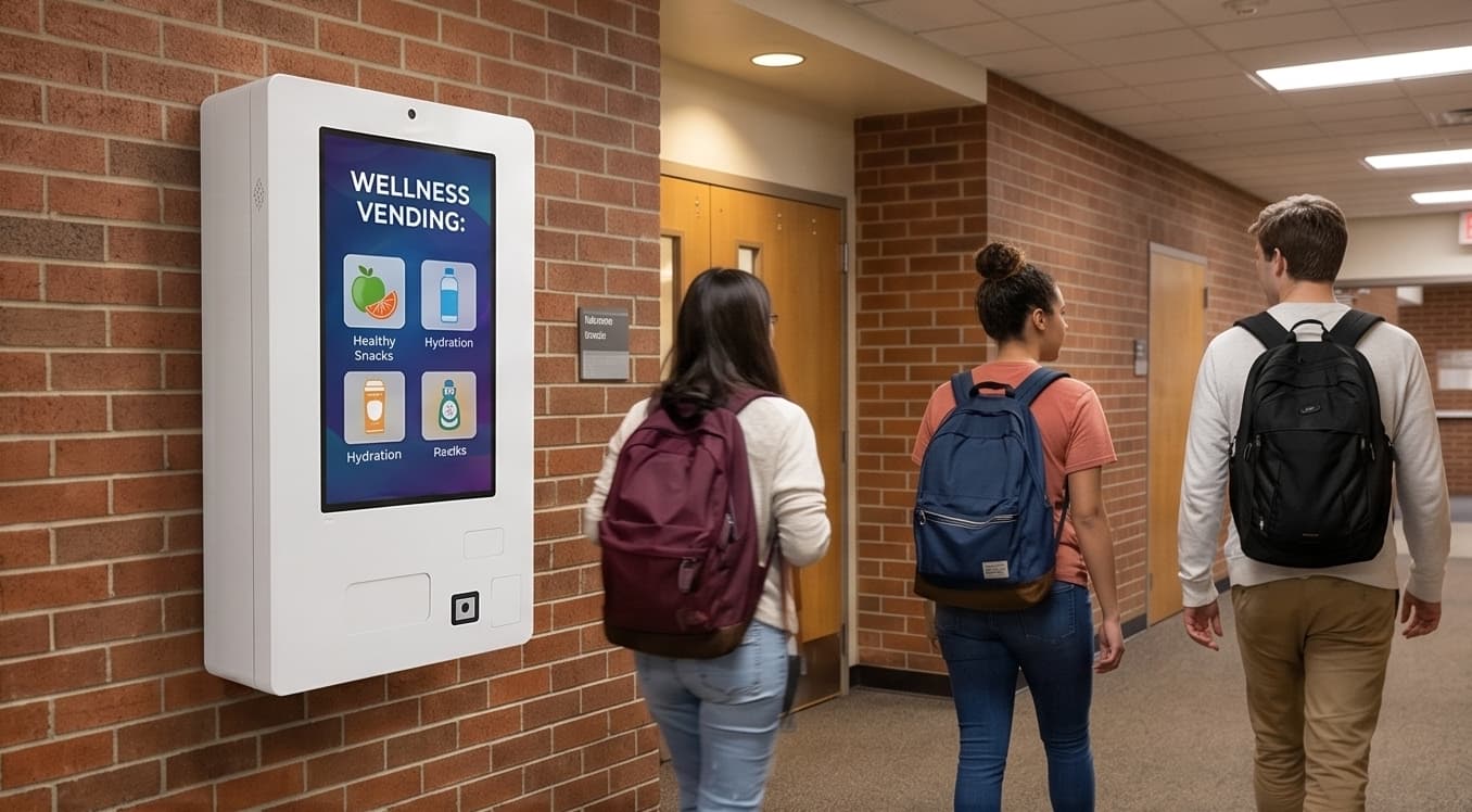 Healthcare vending machine in a hospital staff corridor