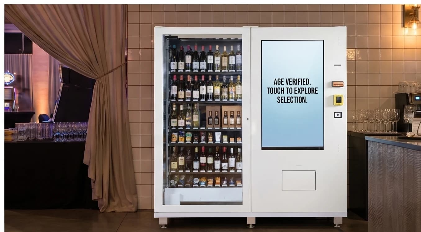 Liquor vending machine placement for a licensed event venue
