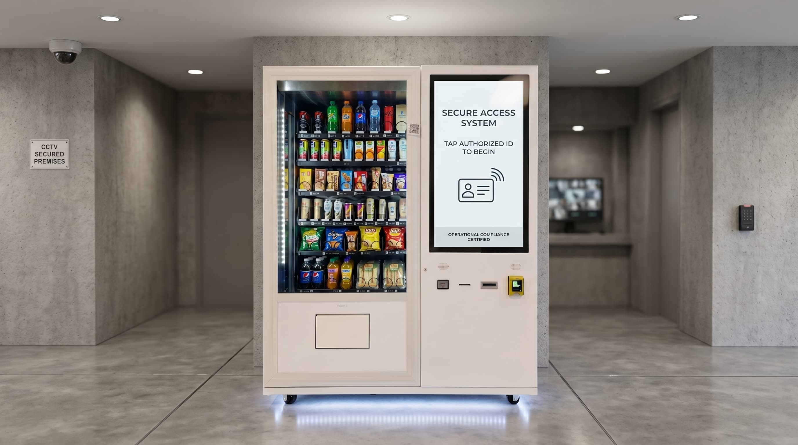 DMVI smart vending machine in a secure public interior with a compliance-focused retail presentation