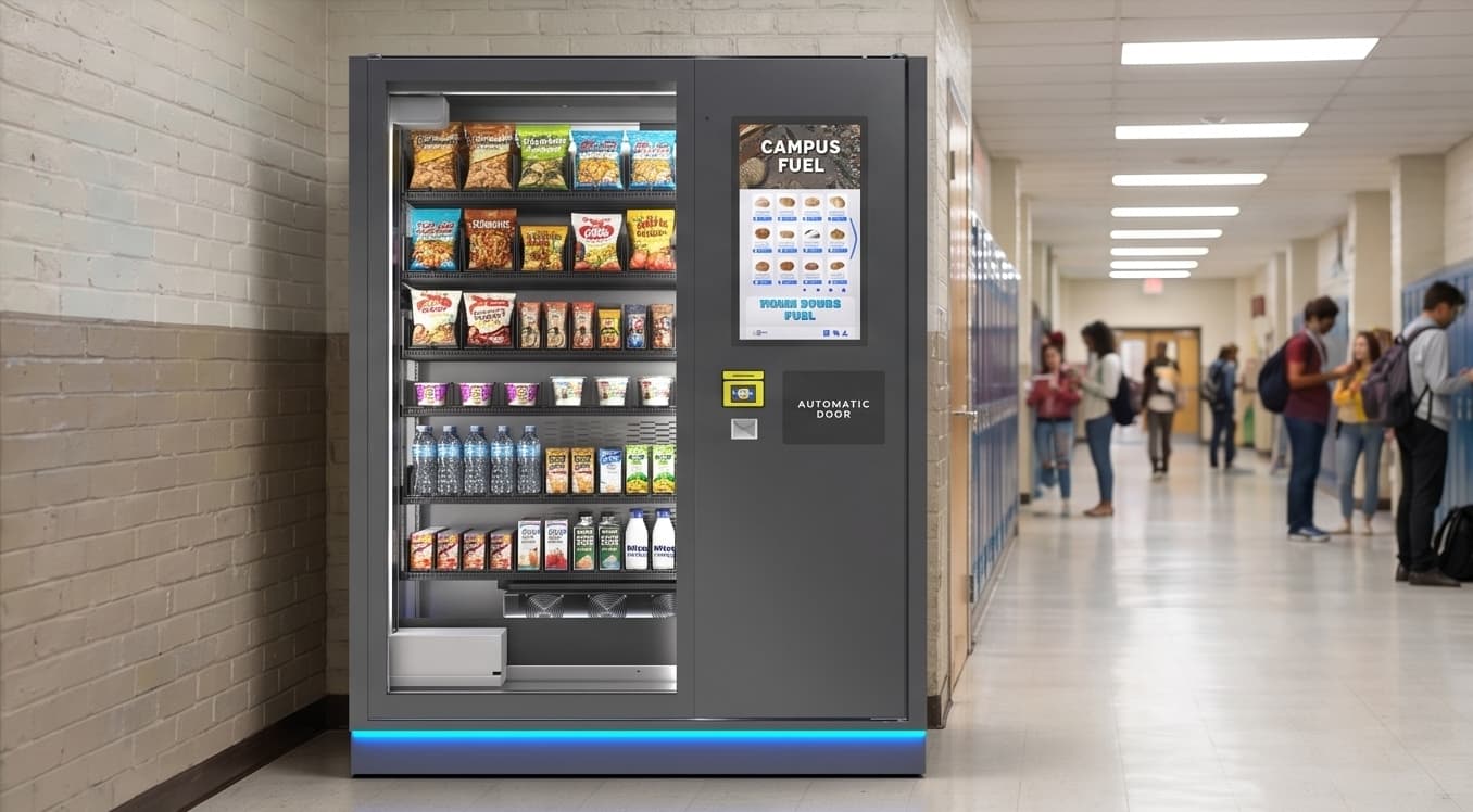 Snack vending machine in a campus retail nook