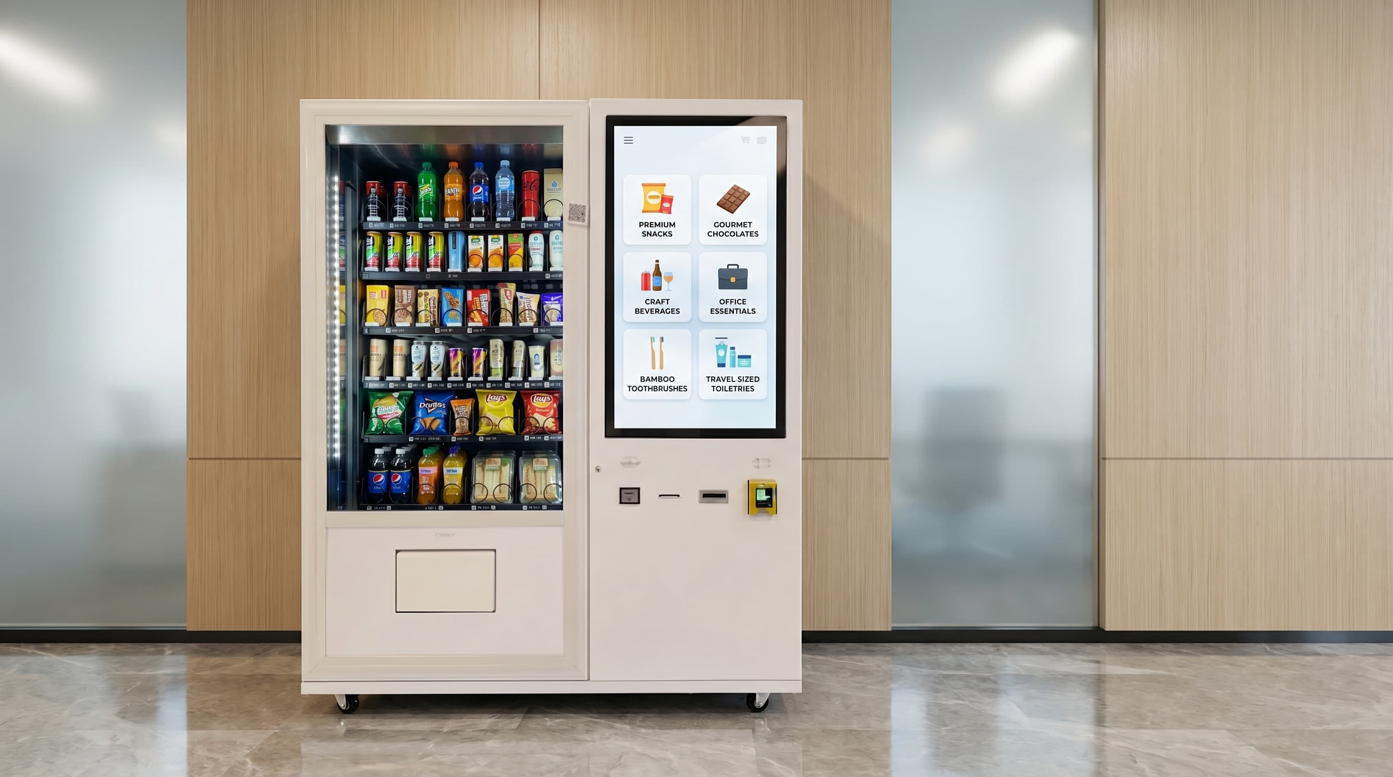 Smart vending machine installed in a modern workplace lobby