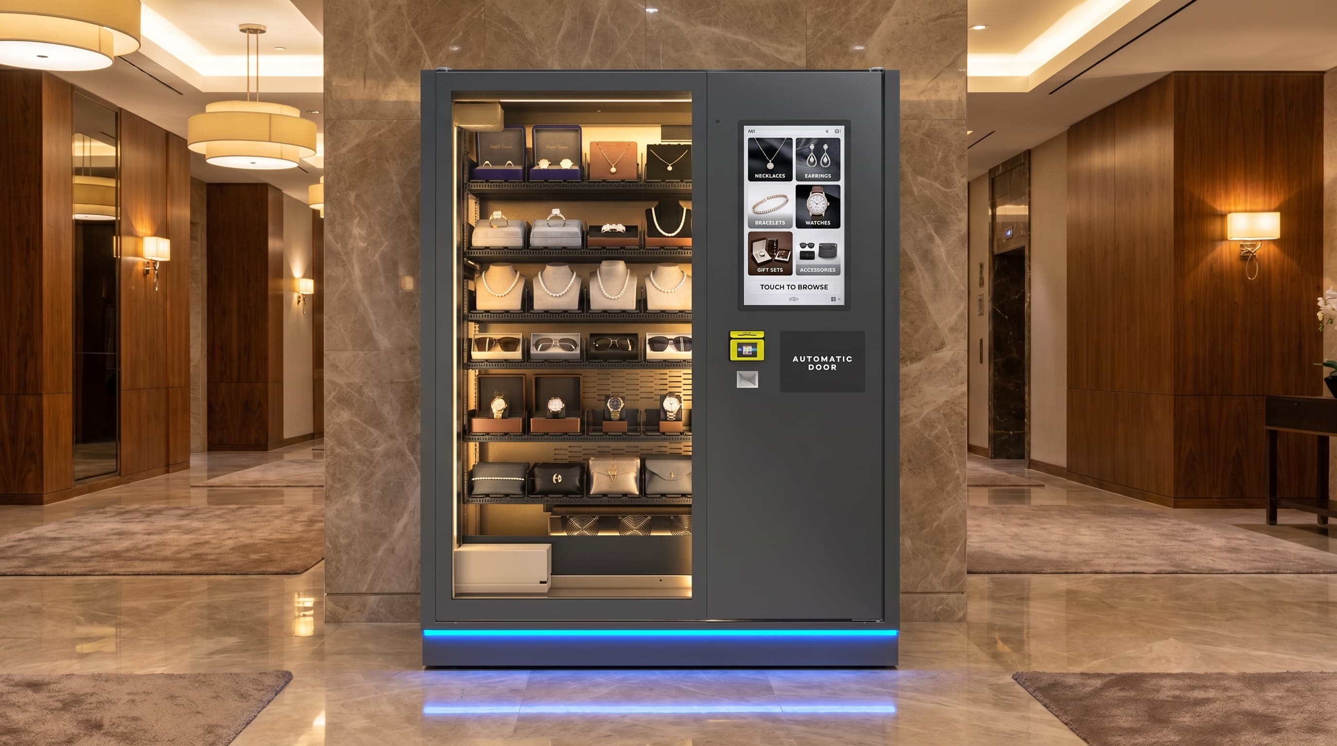 DMVI M1 luxury vending machine with premium jewelry-box merchandising
