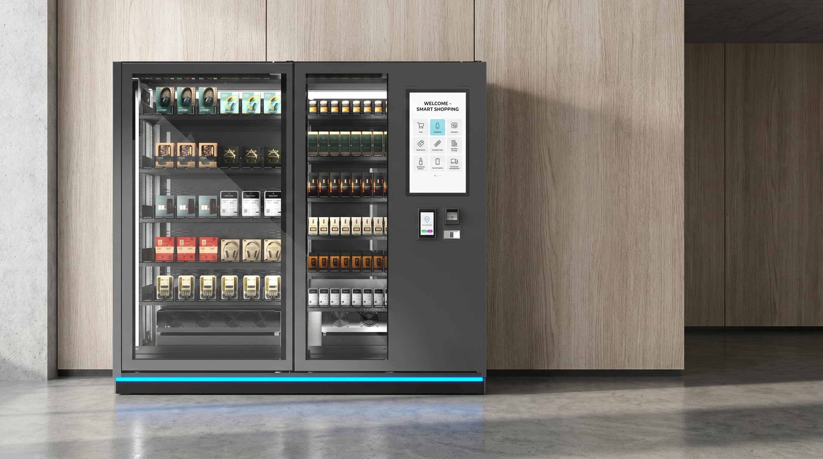 Custom branded vending machine in a polished retail environment
