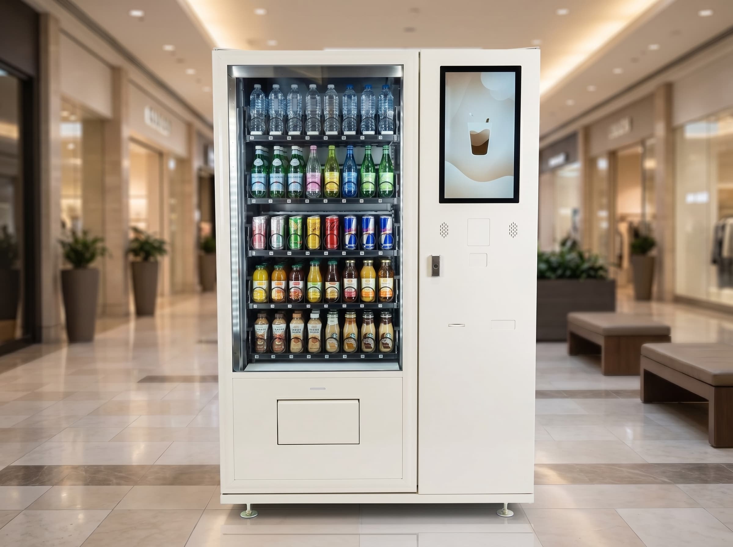Beverage vending machine in a shopping mall