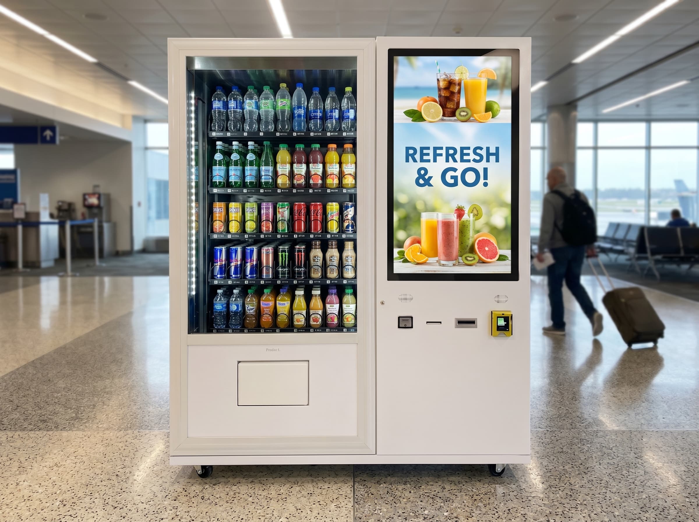 Beverage vending machine in an airport concourse