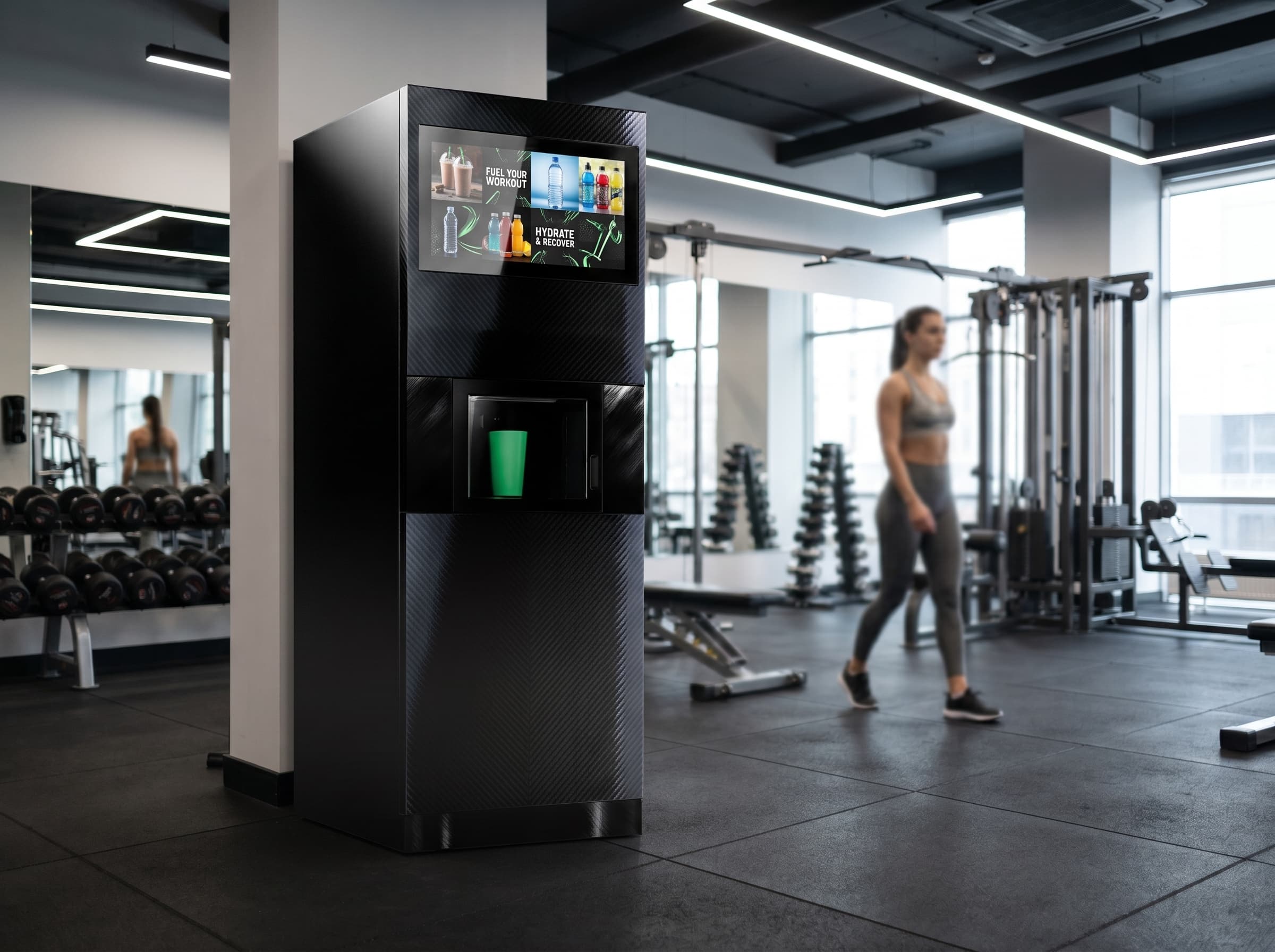 Beverage vending machine in a fitness gym