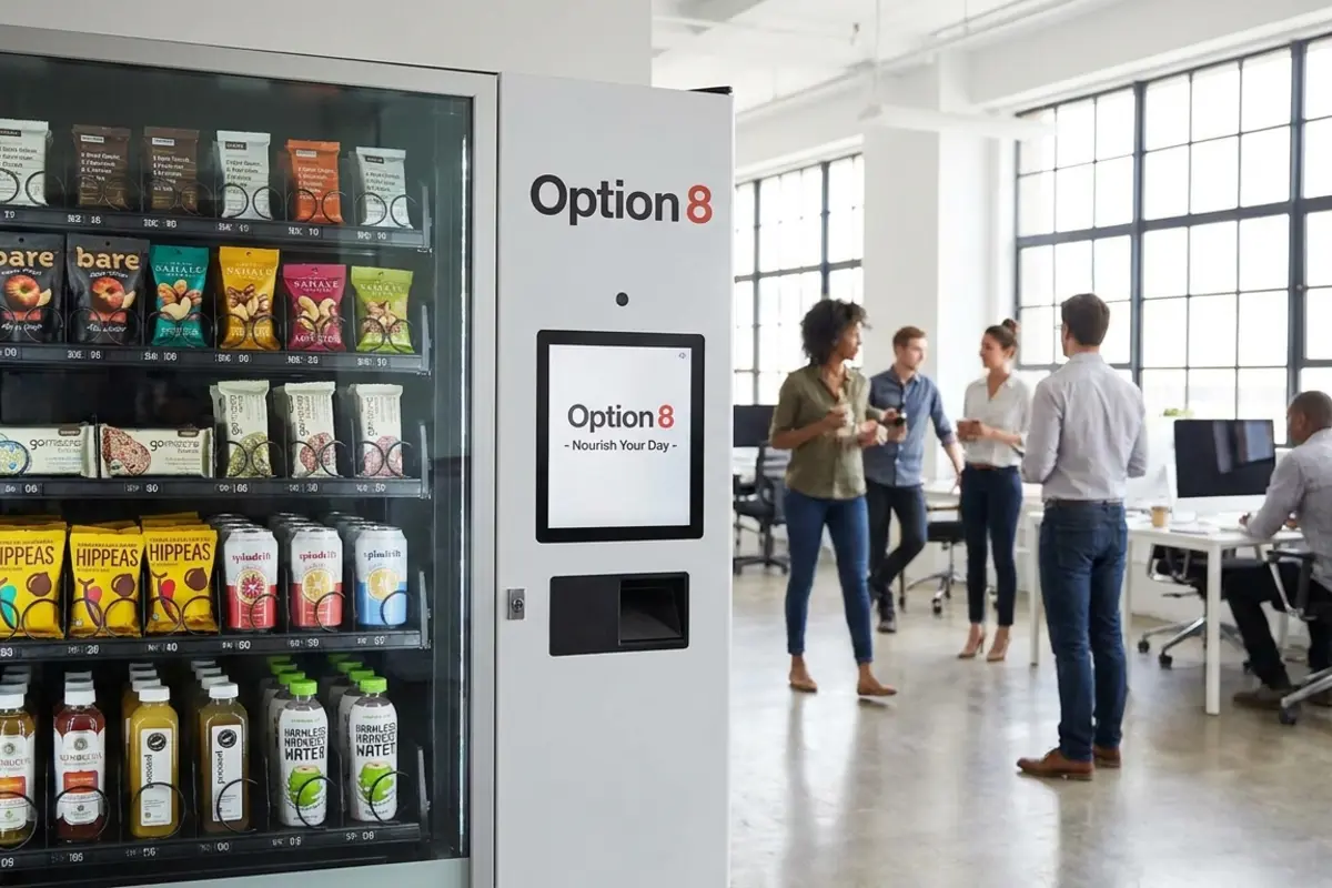 Rental vending machine stocked with a variety of healthy snacks and drinks