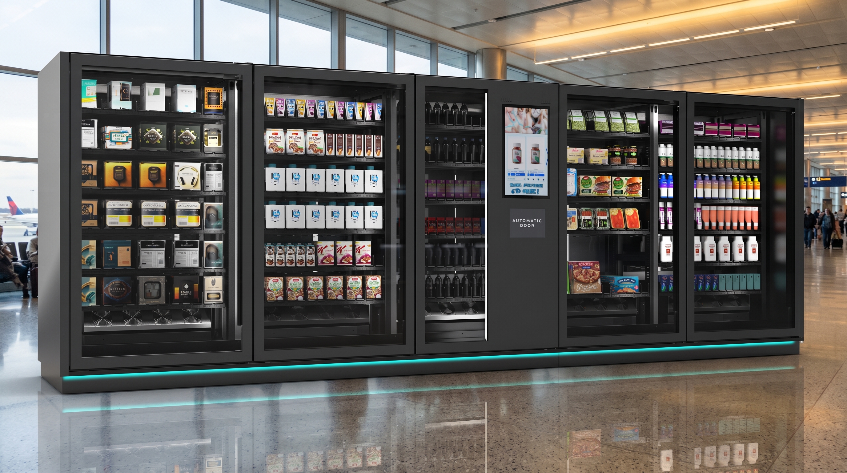 Smart vending machine with large touchscreen in a premium autonomous retail setting
