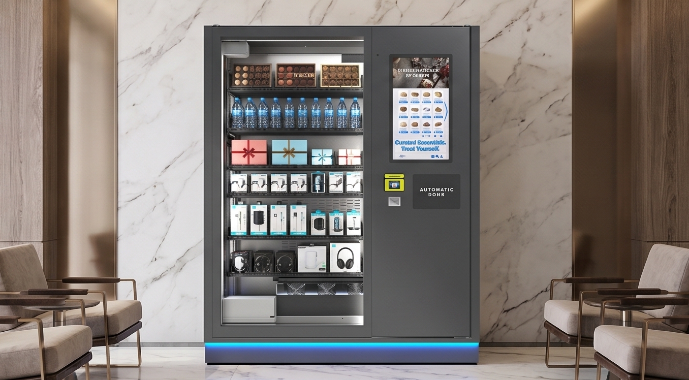 Smart workplace vending machine in a corporate lobby environment